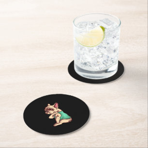 French Bulldog Dog I Love Mom Tattoo Lover Gift Round Paper Coaster