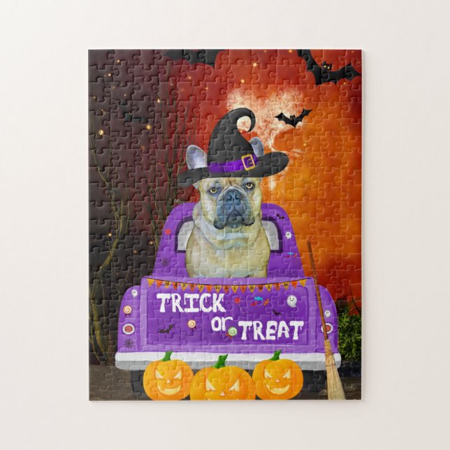 French Bulldog Dog in Halloween Truck Jigsaw Puzzle (Vertical)