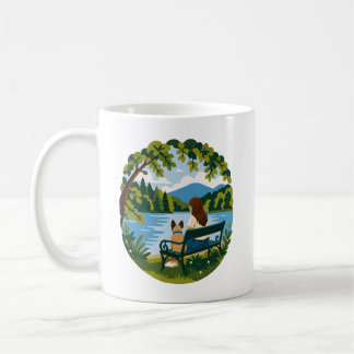 French Bulldog & Dog Mom Peaceful Lake Bench Scene Coffee Mug