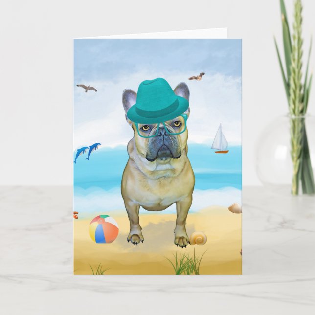 French Bulldog Dog on Beach  Card (Front)