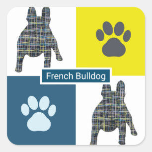 French Bulldog Dog & Paw Y&B Grid  Square Sticker