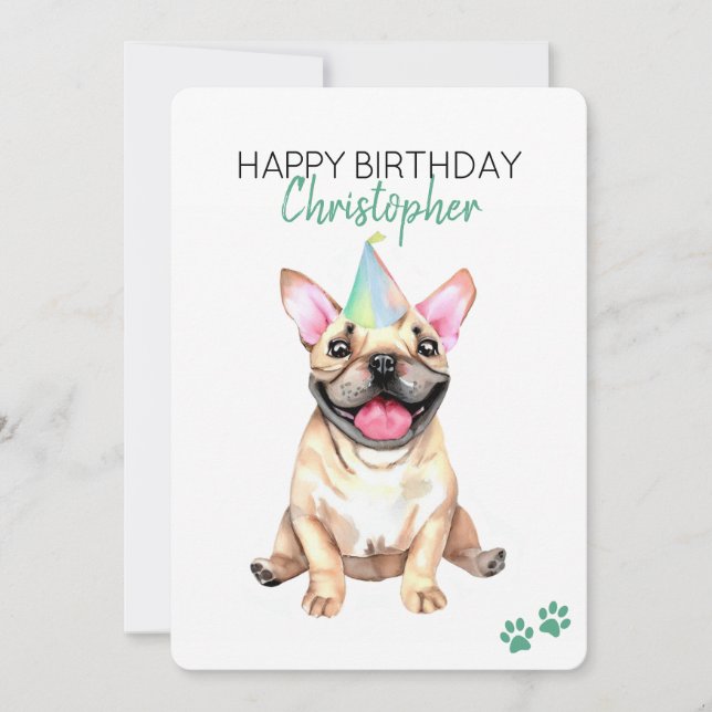 French Bulldog Dog Personalized Happy Birthday Card (Front)