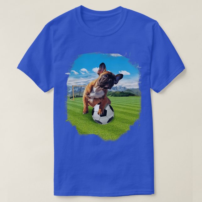 French Bulldog Dog Playing Soccer T-Shirt (Design Front)