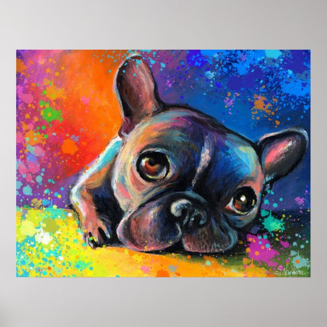 French bulldog dog portrait art framed print (Front)