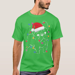 French Bulldog Dog Santa Hat Christmas Lights Xmas T-Shirt