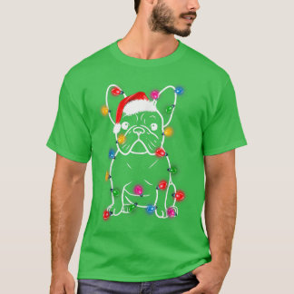 French Bulldog Dog Santa hat Lights Xmas Pajama Ho T-Shirt