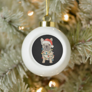 French Bulldog Dog Santa Hat Merry Christmas Xmas Ceramic Ball Christmas Ornament