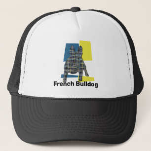 French Bulldog Dog Silhouette Tricolour Grid Trucker Hat
