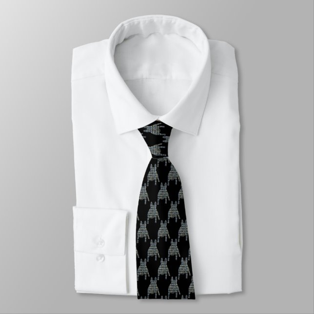 French Bulldog Dog Silhouette Yellow & Blue Black Tie (Tied)