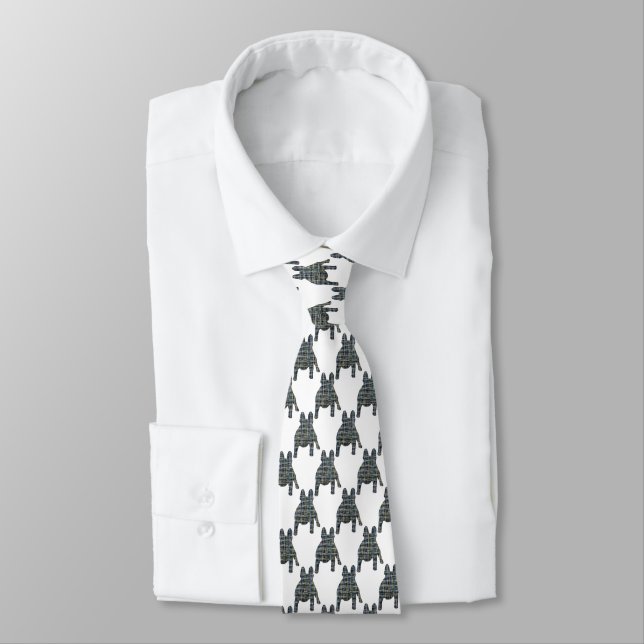 French Bulldog Dog Silhouette Yellow & Blue White Tie (Tied)