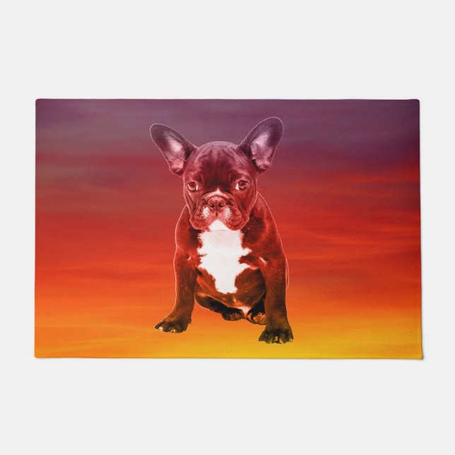 French Bulldog Dog Sitting On Beach Doormat (Front)