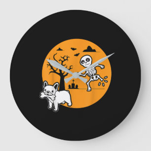 French Bulldog Dog Skeleton Bone Halloween Costume Large Clock