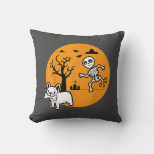 French Bulldog Dog Skeleton Bone Halloween Costume Throw Pillow