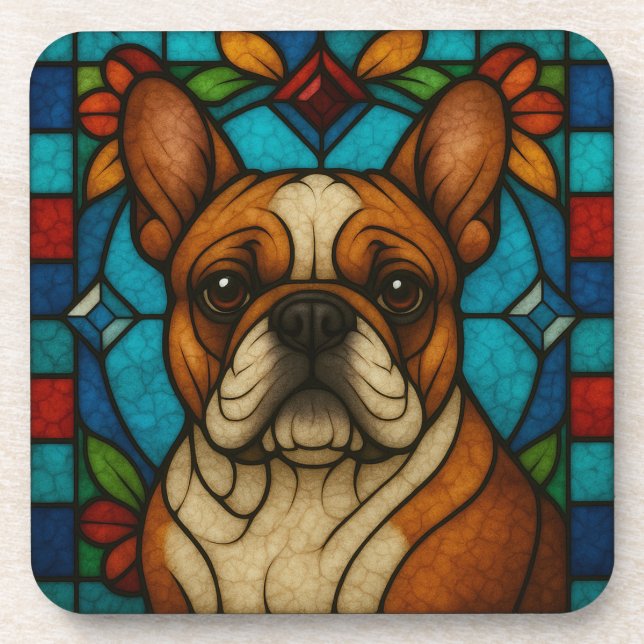 French Bulldog Dog "Stained Glass" Coaster (Front)