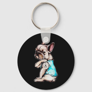 French Bulldog Dog Tattoo I Love Mom Mothers Day L Keychain