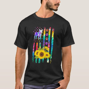 French Bulldog Dog Tie Dye American Flag Sunflower T-Shirt
