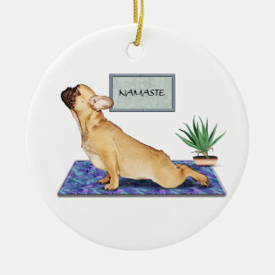 French Bulldog Doing Upward Dog Yoga Pose Ceramic Ornament