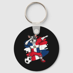 French Bulldog Dominican Republic Soccer Fans Foot Keychain