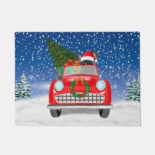 French Bulldog Driving Car In Snow Christmas Doormat