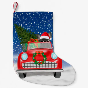 French Bulldog Driving Car In Snow Christmas Small Christmas Stocking