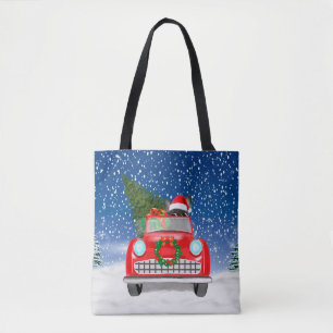 French Bulldog Driving Car In Snow Christmas Tote Bag