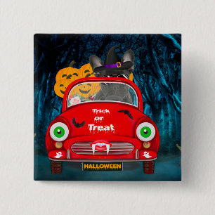 French Bulldog Driving Car Scary Halloween 2 Inch Square Button