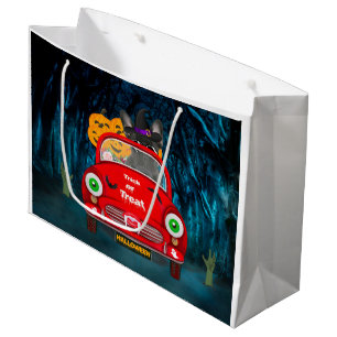 French Bulldog Driving Car Scary Halloween Large Gift Bag
