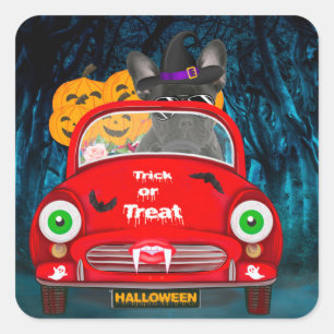 French Bulldog Driving Car Scary Halloween Square Sticker