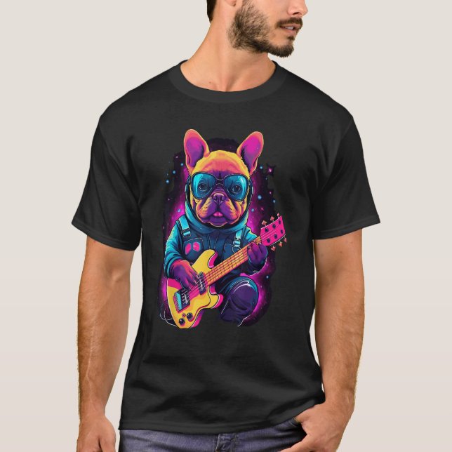 French Bulldog Electric Guitar Rock Music  5 T-Shirt (Front)