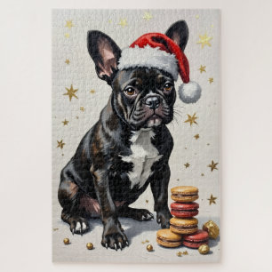 French Bulldog Elegant Black Ink Macaroon Hat Jigsaw Puzzle