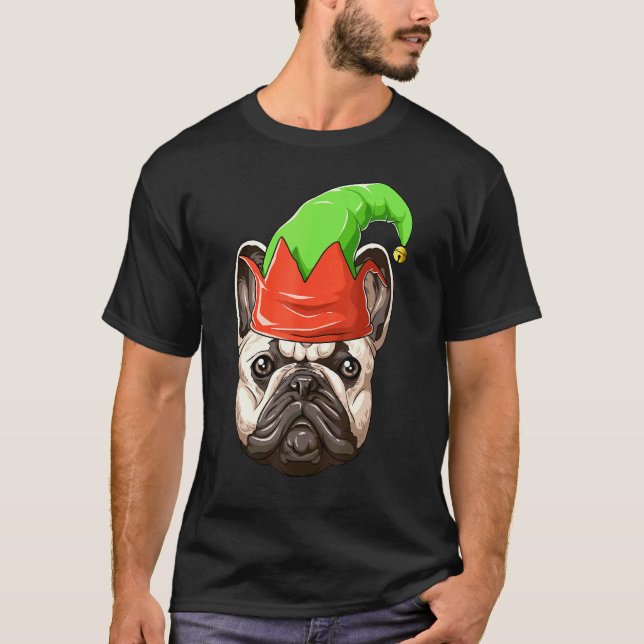 French Bulldog Elf Hat Christmas French Bulldog T-Shirt (Front)
