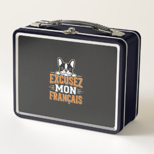 French Bulldog Excusez Mon Franais Design Metal Lunch Box