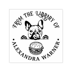 French Bulldog Eying Burger Library Book Name Self-inking Stamp