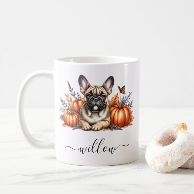 French Bulldog Fall Mug with Personalized Name (With Donut)