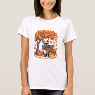 French Bulldog Fall Scarf Pumpkin Autumn Leaves Th T-Shirt