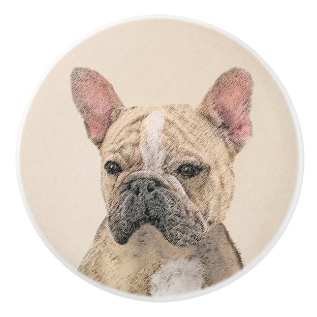 French Bulldog (Fawn Pied) Painting - Dog Art Ceramic Knob (Front)