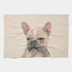 French Bulldog (Fawn Pied) Painting - Dog Art Kitchen Towel