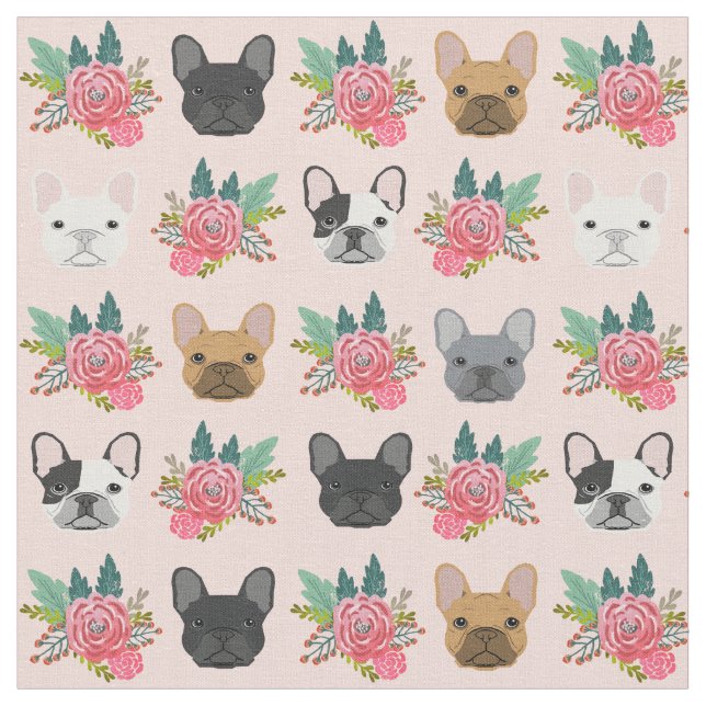 French Bulldog Florals Fabric (Close Up)