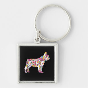 French Bulldog Flower Pattern Frenchie Bulldogs Keychain
