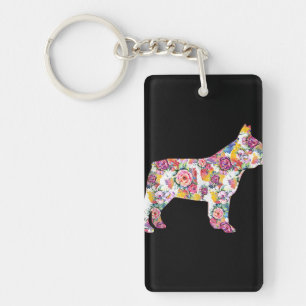 French Bulldog Flower Pattern Frenchie Bulldogs Keychain