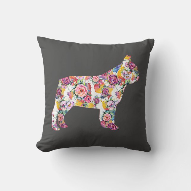French Bulldog Flower Pattern Frenchie Bulldogs Throw Pillow (Front)