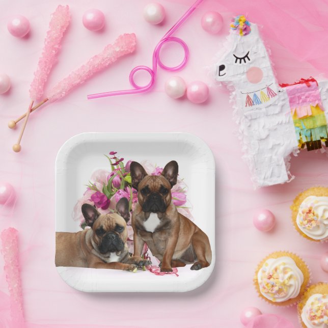 French Bulldog Flowers French Bulldog Celebration Paper Plate (Party)