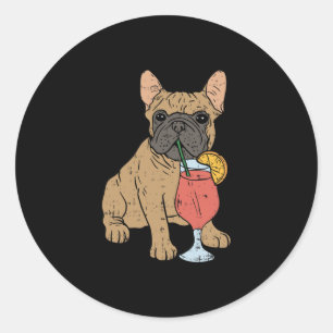 French Bulldog Frenchi Dog Drinking Juice  Classic Round Sticker