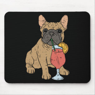 French Bulldog Frenchi Dog Drinking Juice  Mouse Pad