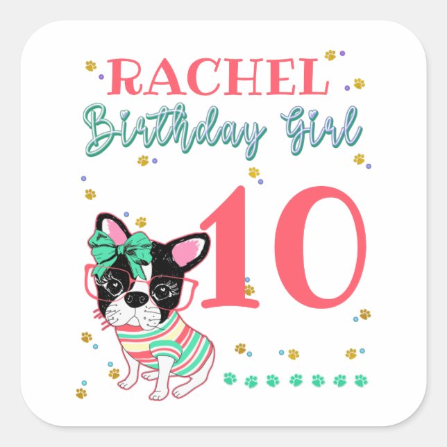 French Bulldog Frenchie Birthday Girl  Square Sticker (Front)