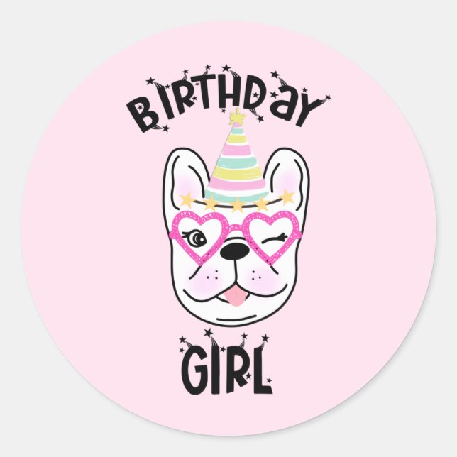 French Bulldog Frenchie Birthday Party Theme  Classic Round Sticker (Front)