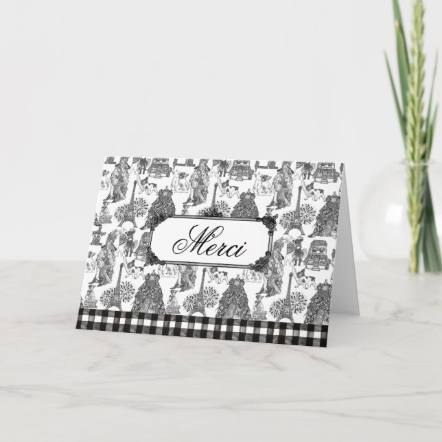 FRENCH BULLDOG Frenchie Black Toile Customization Thank You Card (Front)