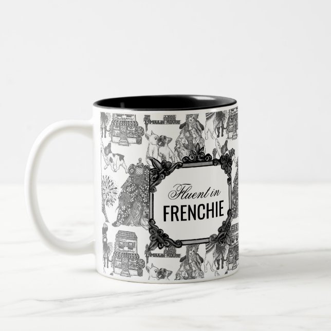 FRENCH BULLDOG Frenchie Black Toile Customization Two-Tone Coffee Mug (Left)