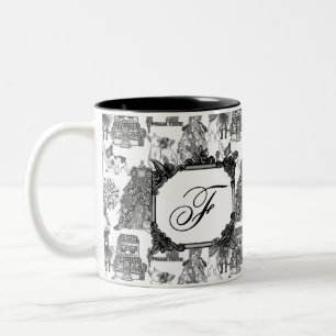 FRENCH BULLDOG Frenchie Black Toile w/Monogram Two-Tone Coffee Mug