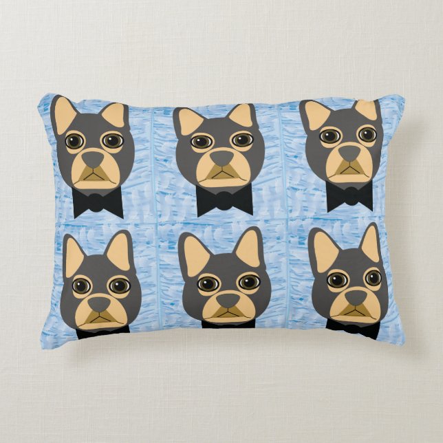 French Bulldog, Frenchie Brown and Grey Accent Pillow (Front)